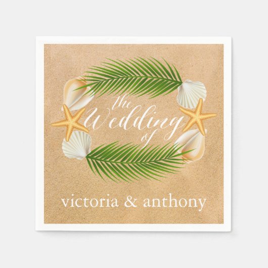 Tropical Wreath Sandy Beach Wedding Serviette (Vorderseite)