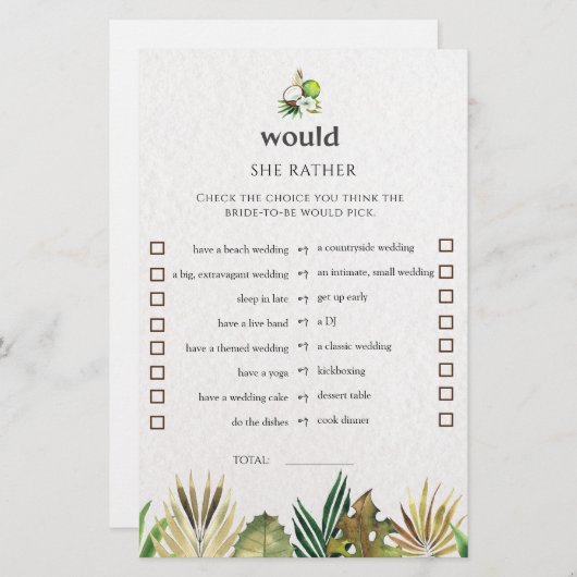 Tropical würde sie eher Brautparty-Spielkarte (Vorne/Hinten)