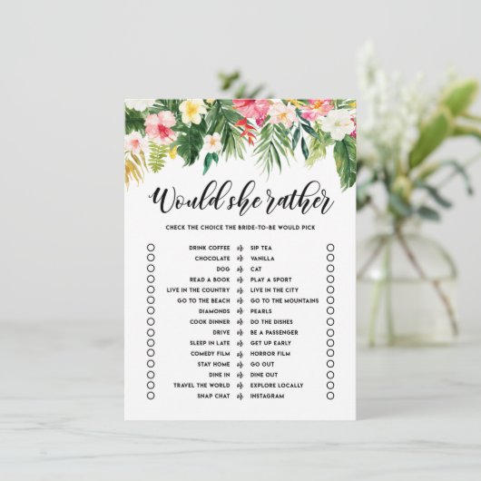 Tropical würde sie eher Brautparty-Spielkarte Begleitkarte (Stehend Vorderseite)