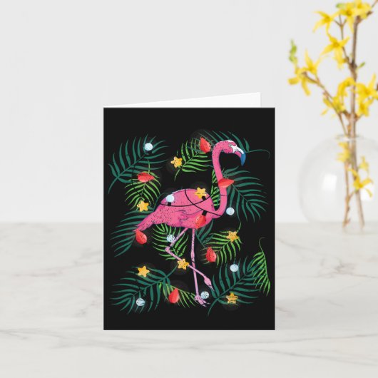 Tropical Xmas Funny Pink Flamingo Hawaiian Christm Karte (Gelbe Blume)