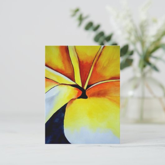 Tropical Yellow Frangipani Blume Originale Kunst Postkarte (Stehend Vorderseite)