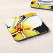 Tropical Yellow Frangipani Blume Originale Kunst Untersetzer (Linke Seite)