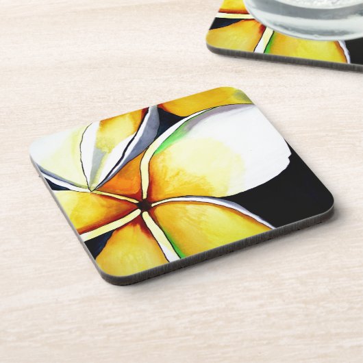 Tropical Yellow Frangipani Blume Originale Kunst Untersetzer (Linke Seite)