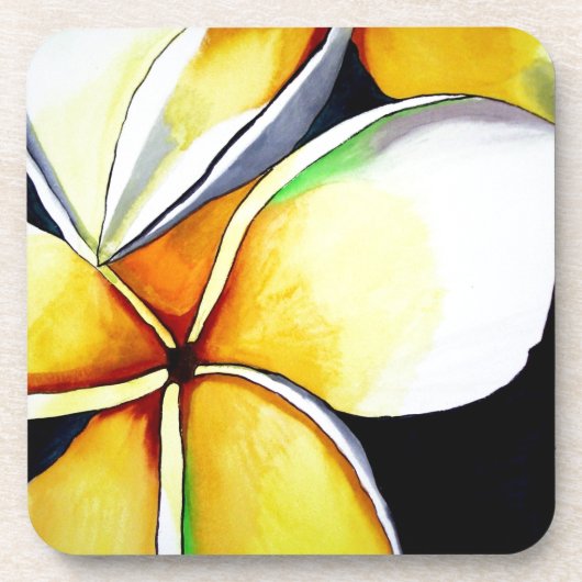 Tropical Yellow Frangipani Blume Originale Kunst Untersetzer (Vorderseite)