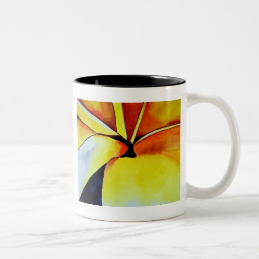 Tropical Yellow Frangipani Blume Originale Kunst Zweifarbige Tasse (Rechts)