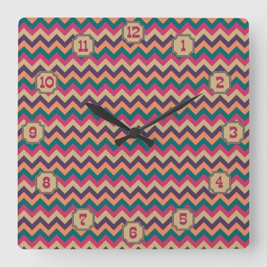 Tropical Zigzag Clock Quadratische Wanduhr (Vorderseite)