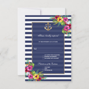 Tropicale Florale Luau Navy Blau Streifen RSVP Karte