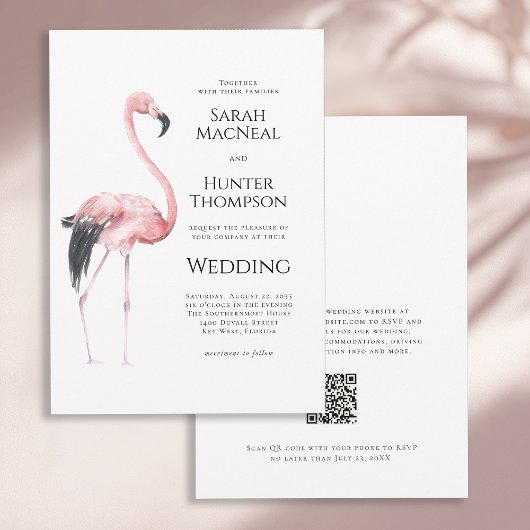 Tropicaler Flamingo-Strand-Hochzeits-QR-Code Einladung