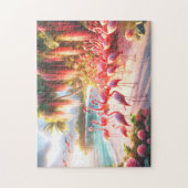 Tropicaler Flamingo-Strand-Paradies-Urlaubsgeschen Puzzle (Vertikal)