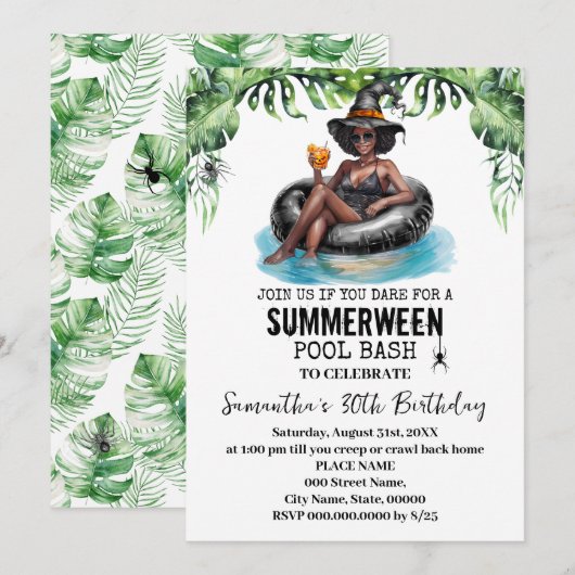 Tropicaler Geburtstagssommerhexen-Bash Einladung (Vorne/Hinten)