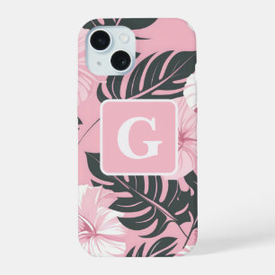 Tropicaler Hibiskus-Monogramm-Fleece-Decke iPhone 15 Hülle
