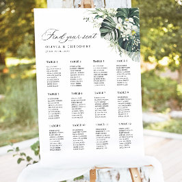 Tropicaler Salbei Monstera Hochzeits-Sitzplan-Schi