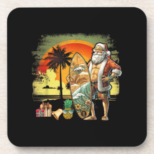 Tropicaler Sommer Surfing Santa Claus 6 Pack Weihn Getränkeuntersetzer