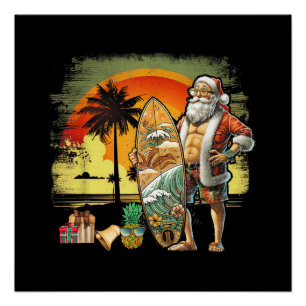 Tropicaler Sommer Surfing Santa Claus 6 Pack Weihn Poster