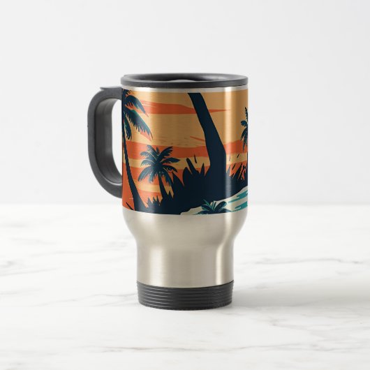 Tropicaler-Sonnenuntergangs-Strand-Kaffeebecher –  Reisebecher (Vorderseite Links)