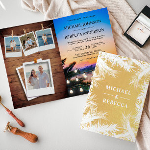 Tropicaler Strand-Sonnenuntergangs-Foto-Collage-Ho Folienkarte