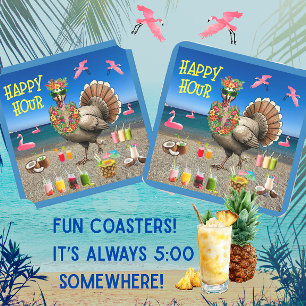 Tropicaler Truthahn Happy Hour Erntedankfest Rechteckiger Pappuntersetzer