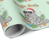 Tropicaler Weihnachtsmann-Manati mit Jingle Shells Geschenkpapier (Rolleneckpunkt)