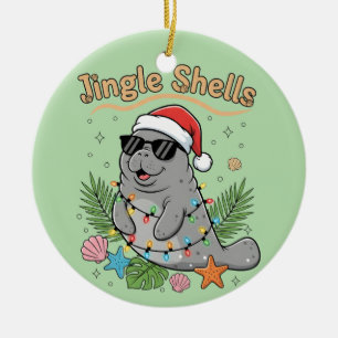 Tropicaler Weihnachtsmann-Manati mit Jingle Shells Keramik Ornament