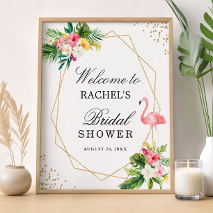 Tropicales Florales Flamingo Gold Hochzeitsshower- Poster