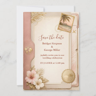 Tropicales Hochzeitspass in Blush Gold Einladung