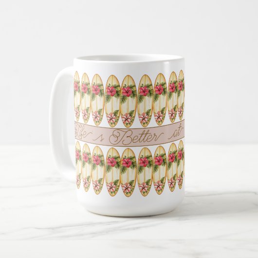 Tropicales Surfbrett-Blumendesign – Anpassbar Ph Kaffeetasse (Vorderseite Links)
