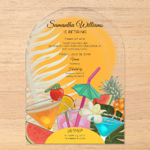 Tropicalische Abschieds-Cocktailparty zum Ruhestan Acryleinladungen