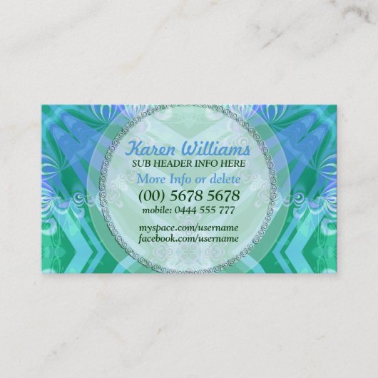 Tropicana Blue Aqua Green Textile Business Card Visitenkarte (Vorderseite)