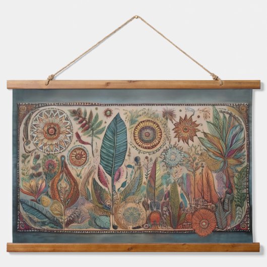 Tropicla Boho Art Panel Wall Hanging Wandteppich Mit Holzrahmen (Vorne)