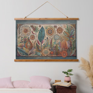 Tropicla Boho Art Panel Wall Hanging Wandteppich Mit Holzrahmen