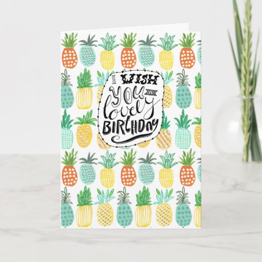 Tropics Birthday Pineaptern Muster | Grußkarte Karte (Vorderseite)