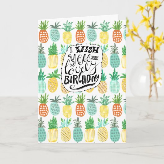 Tropics Birthday Pineaptern Muster | Grußkarte Karte (Gelbe Blume)