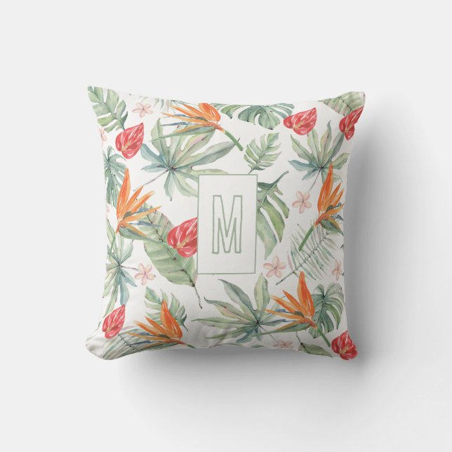 Tropics Blume Foliage Fantasy mit Monogram Kissen (Vorderseite)