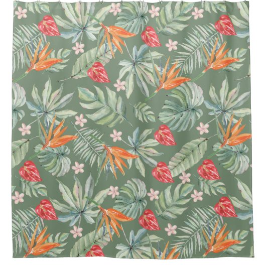 Tropics Blume und Foliage Fantasy Pattern Duschvorhang (Vorderseite)