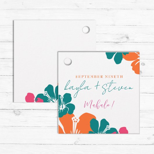 Tropisch Aquamarin Orange Pink Hibiskus Square Geschenkanhänger