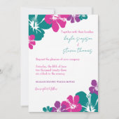 Tropisch Aquamarin rosa Lila Hibiskus Hochzeit Einladung (Vorderseite)