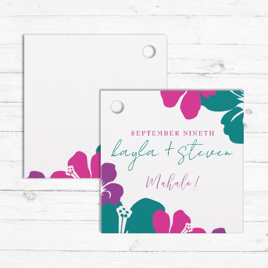 Tropisch Aquamarin rosa Lila Hibiskus Platz Geschenkanhänger