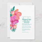 Tropisch Aquamarine Rosa Korallen Blume Hochzeit E Einladung (Vorderseite)