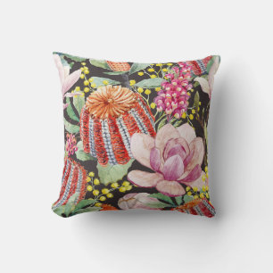 Tropisch australische Pflanze, Aquarellmuster. Kissen