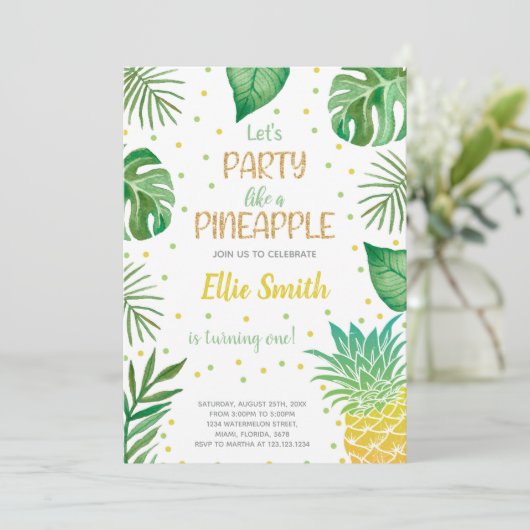 Tropisch bearbeitbare Summer Party Card Einladung (Stehend Vorderseite)