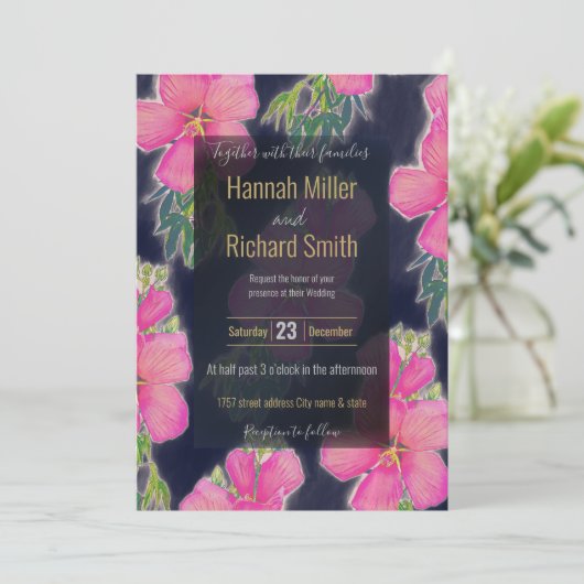 Tropisch Blau-Rosa-Hibiskus Blume Malerei (Stehend Vorderseite)