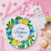 Tropisch blau und gelb floraler Muttertag Pappteller (Party)