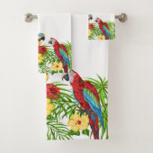 Tropisch-blaue Papageien Sommerfamilie Weiß Badhandtuch Set (Insitu)