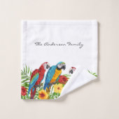 Tropisch-blaue Papageien Sommerfamilie Weiß Badhandtuch Set (Waschlappen)