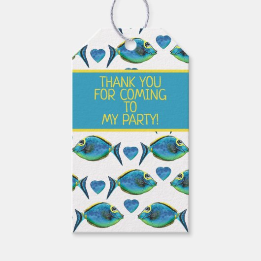 Tropisch blauer Fisch und Herz Geschenkanhänger (Vorderseite)