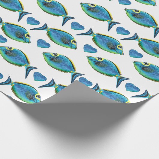 Tropisch blauer Fisch und Herz Geschenkpapier (Ecke)
