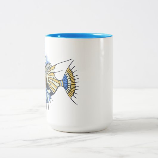 Tropisch Blauer Gelber Wasserfisch Zweifarbige Tasse (Mittel)