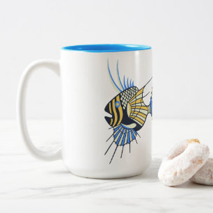 Tropisch Blauer Gelber Wasserfisch Zweifarbige Tasse