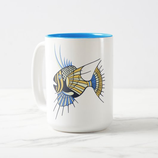 Tropisch Blauer Gelber Wasserfisch Zweifarbige Tasse (Vorderseite Links)