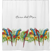 Tropisch blauer Himmel Papageien Blätter Sommerhau Duschvorhang (Vorderseite)